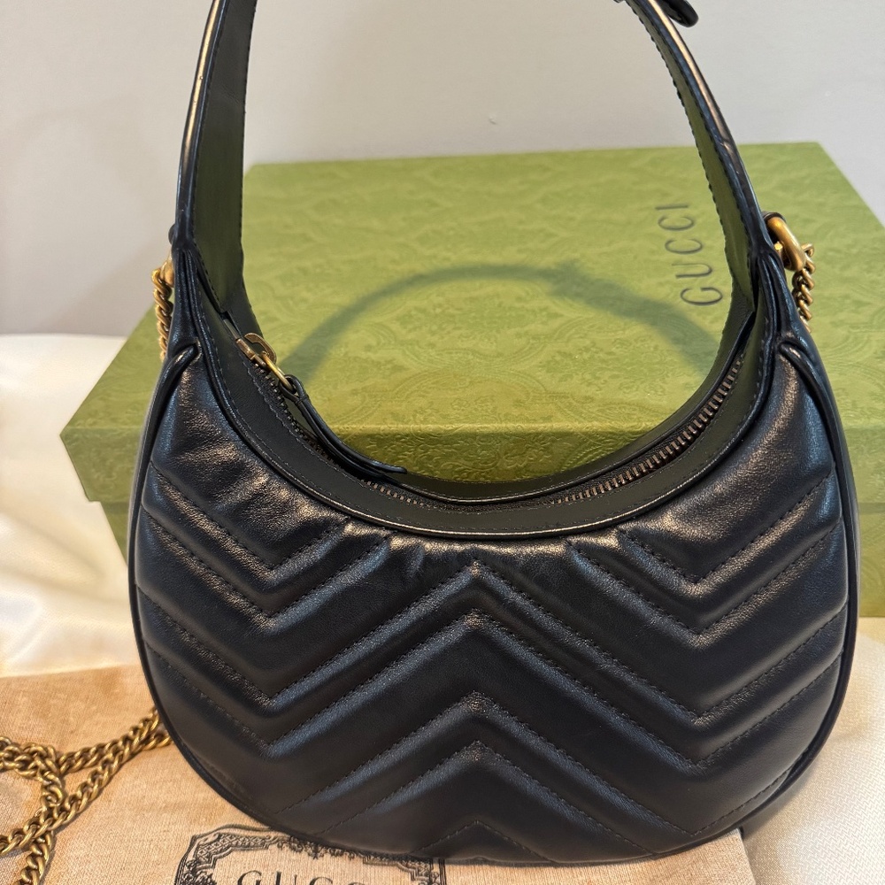 Gucci GG Marmont Half-Moon Mini Bag – Black (Like New, Full Set) - Picture 3 of 12